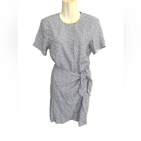 & OTHER STORIES Knot Detail Mini Dress Blue Small Leave Print Sz 2 - Picture 3 of 12